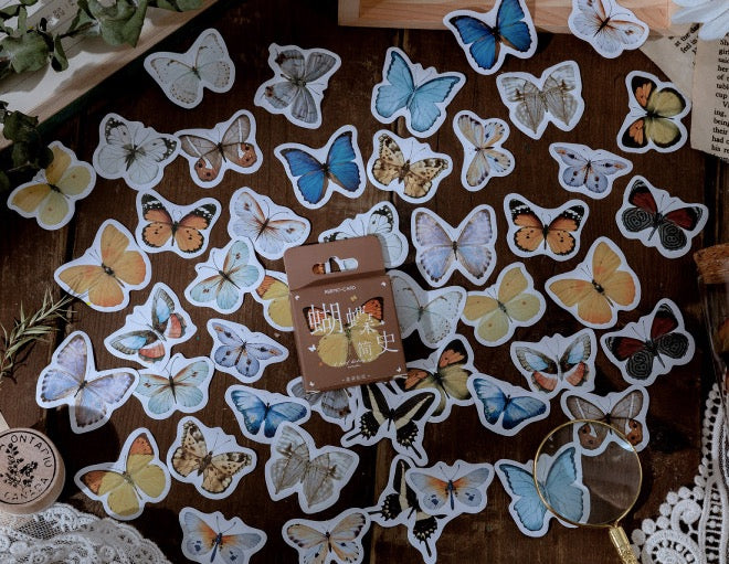Mo•Card Paper Label Sticker Box - Butterfly Brown Box [46 stickers]
