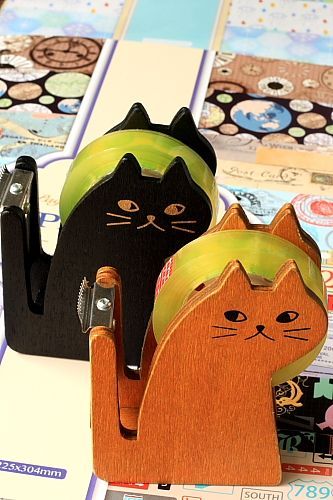 Wooden Tape Dispenser- Cat