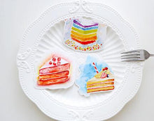 Load image into Gallery viewer, Miss Time- Die Cut Post Card Set- Birthday Party Cakes
